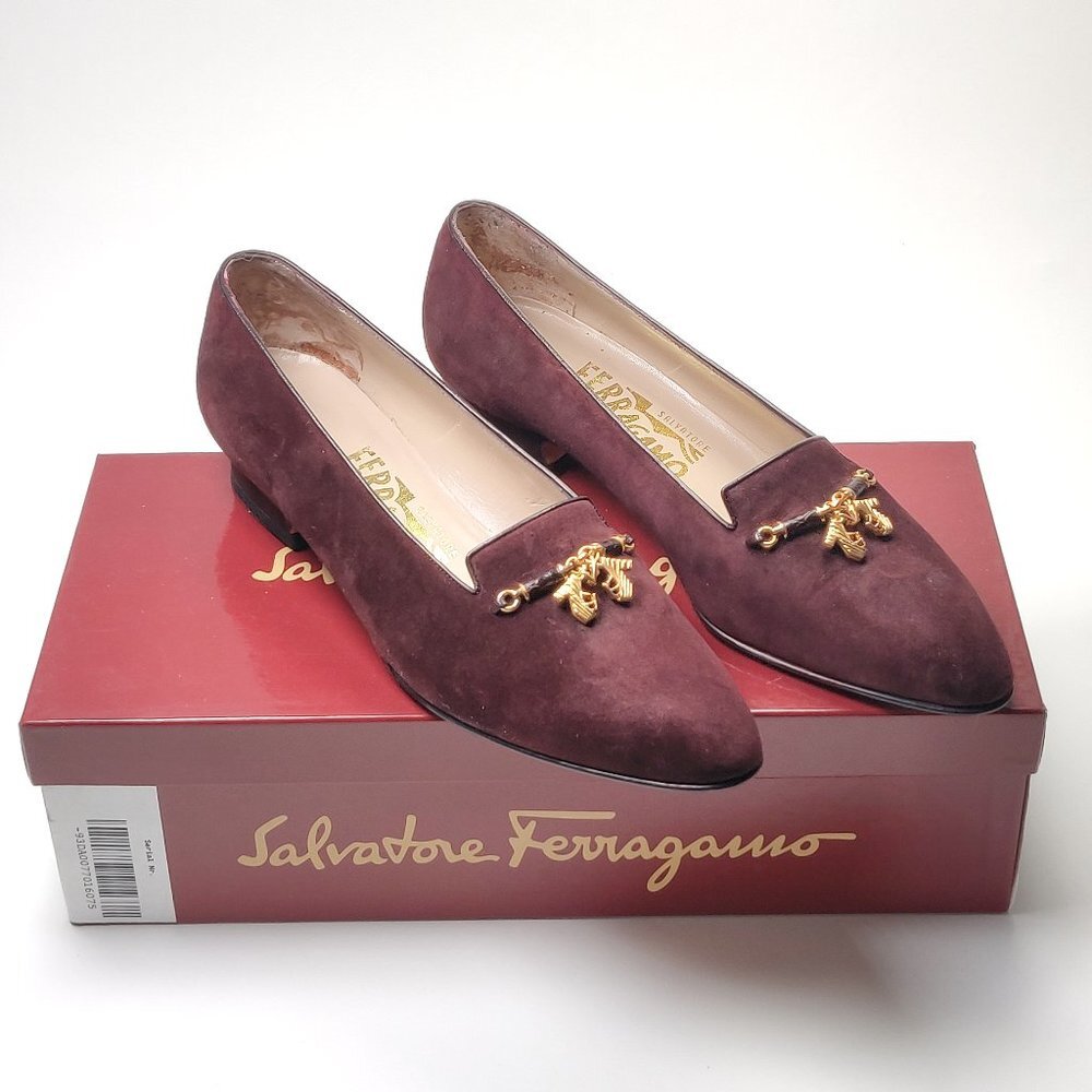 New with Defects Vintage Salvatore Ferragamo Suede Charm Loafers Made in Italy